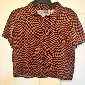 burnt orange and black cropped button up